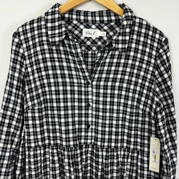 NWT Eliza J Gingham Ruffle Tiered Mini Casual Dress Size 14 - Picture 2 of 8
